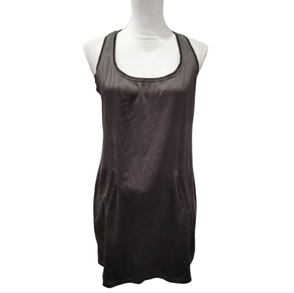Bebe Dark Green Satin Racerback Tank Top Mini Dress Size Small